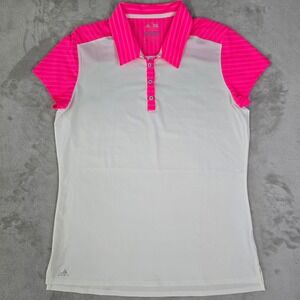 Adidas ClimaCool Womens Golf Polo Shirt White Hot Pink Size Large Performance